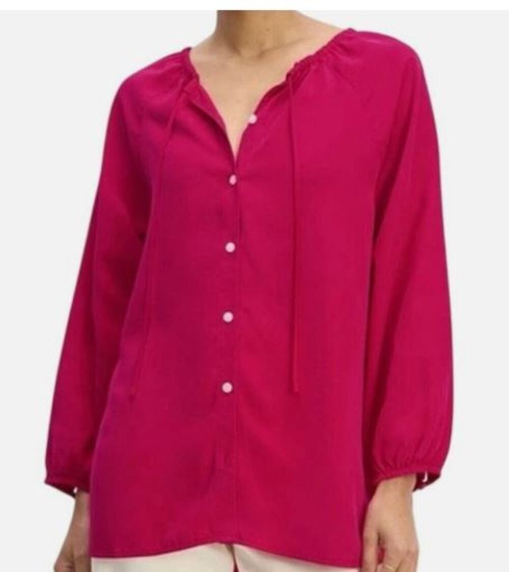 Everlane Womens Size Small Button Front Blouse Pink Tencel Gathered Long Sleeves